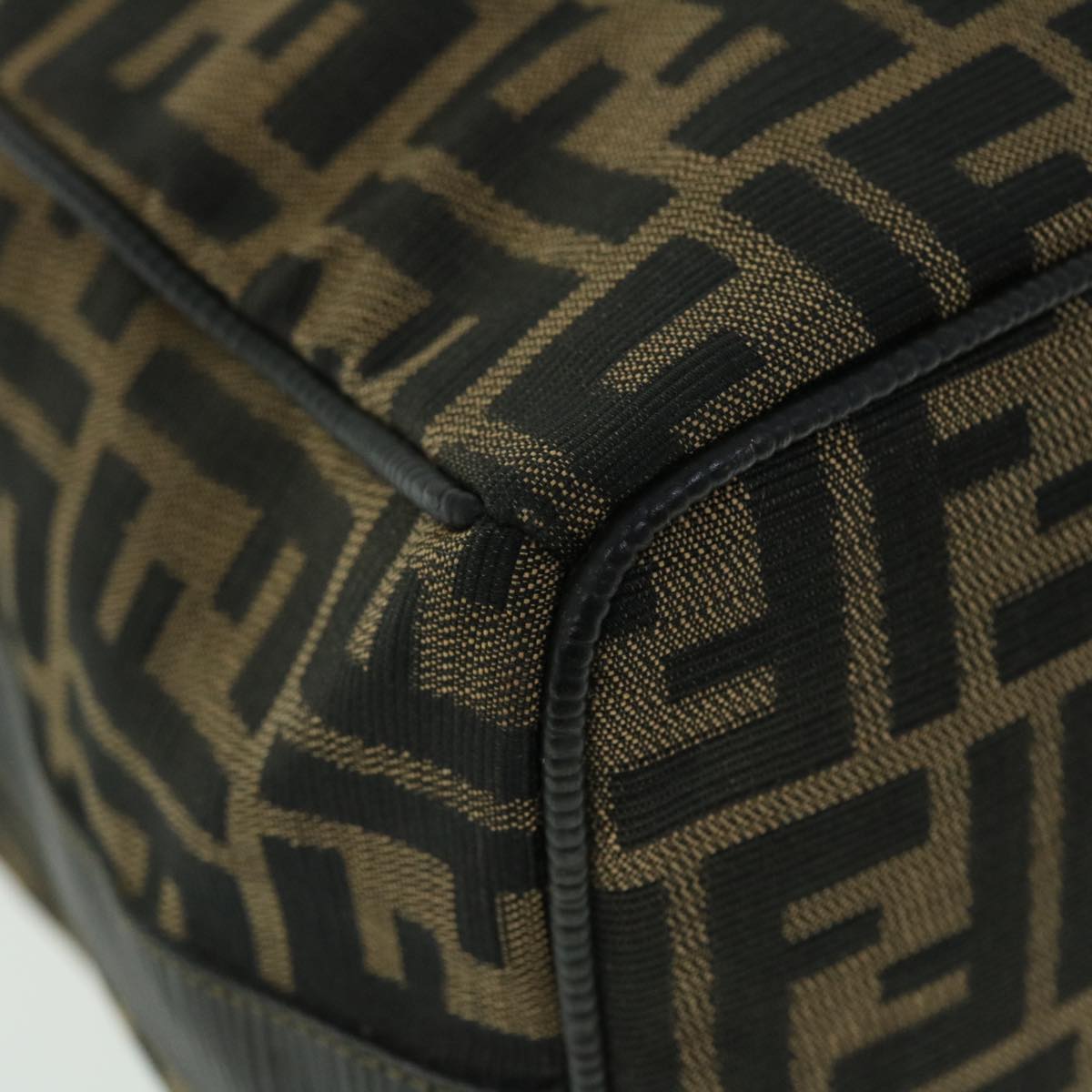 FENDI Zucca Canvas Vanity Hand Bag Nylon Leather Brown Black 51654