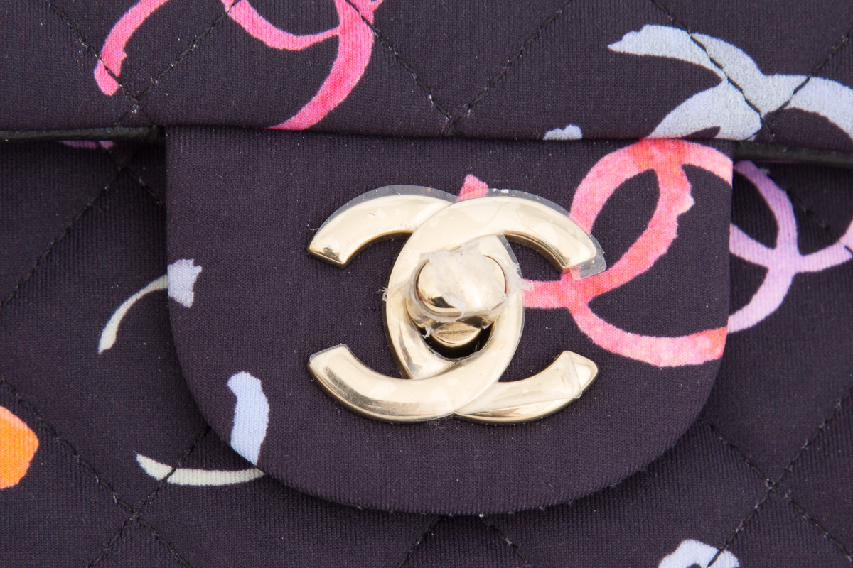 Chanel 2024 Black CC Printed Fabric Multicolor Handbag