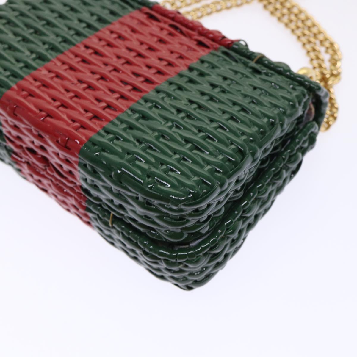GUCCI Wicker Chain Web Sherry Line Bag Wood Red Green 524829 51974A