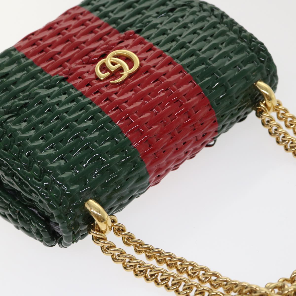 GUCCI Wicker Chain Web Sherry Line Bag Wood Red Green 524829 51974A