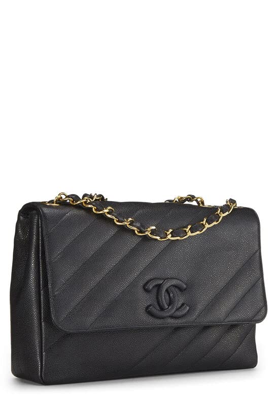 CHANEL,  Black Caviar Diagonal Flap Jumbo, Black