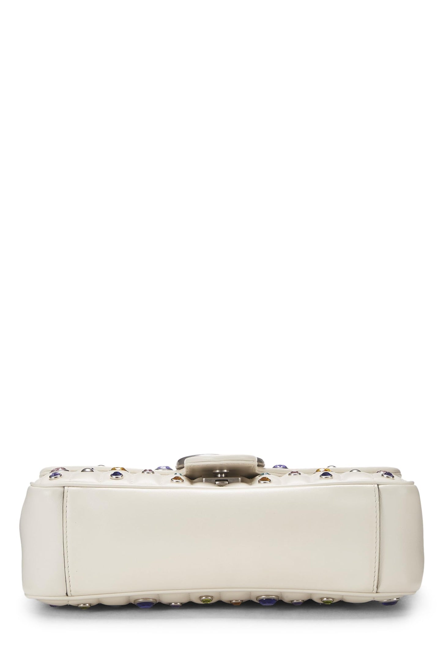Gucci,  White Leather Crystal Embellished GG Marmont Shoulder Bag, White