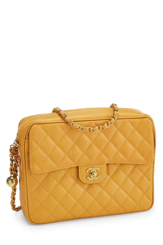 CHANEL,  Yellow Quilted Caviar Pocket Camera Bag Large, Yellow