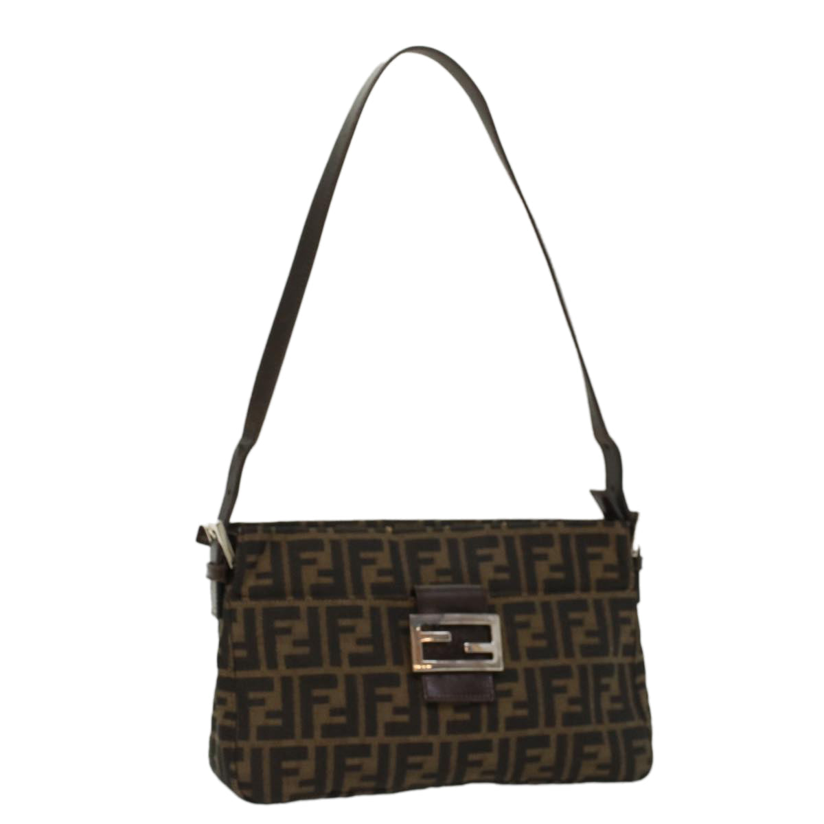 FENDI Zucca Canvas Mamma Baguette Shoulder Bag Black Brown 52008