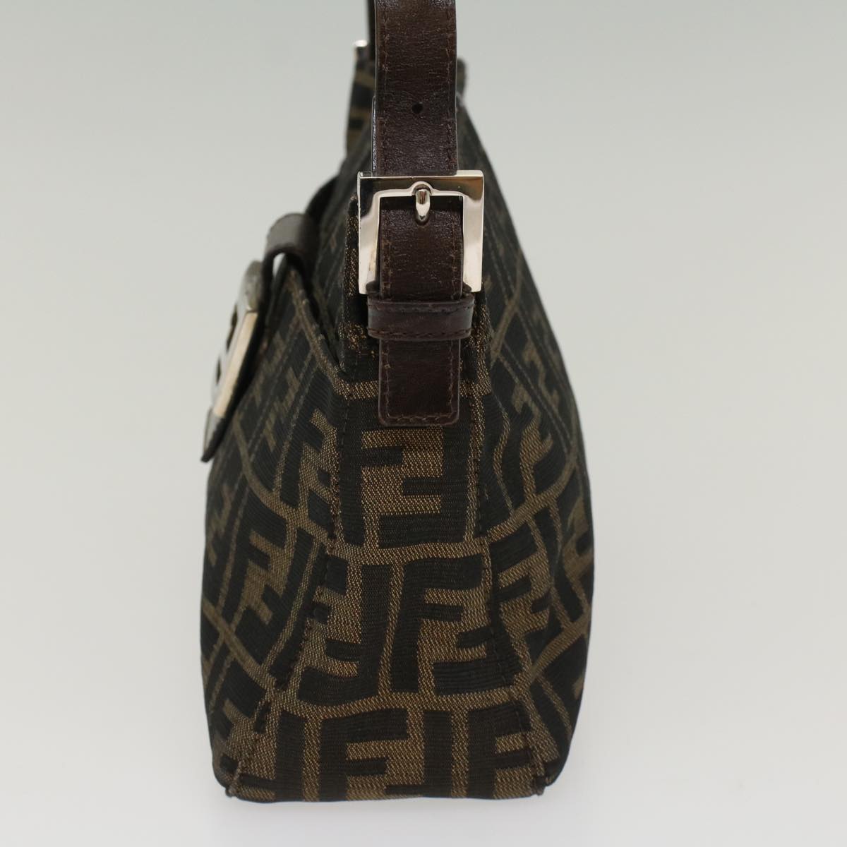 FENDI Zucca Canvas Mamma Baguette Shoulder Bag Black Brown 52008