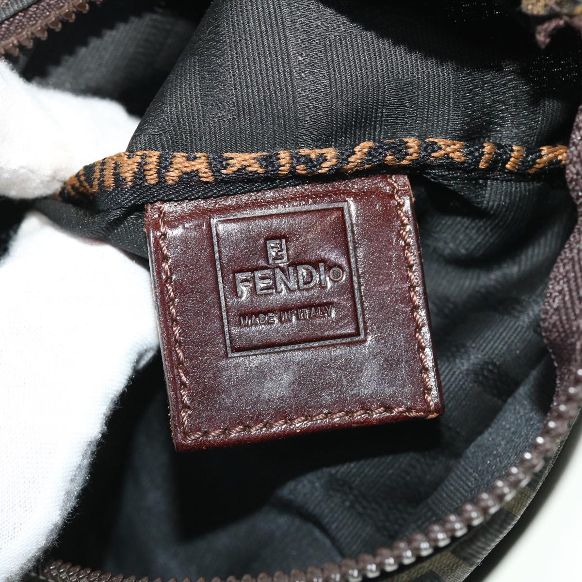 FENDI Zucca Canvas Hand Bag Black Brown 52035
