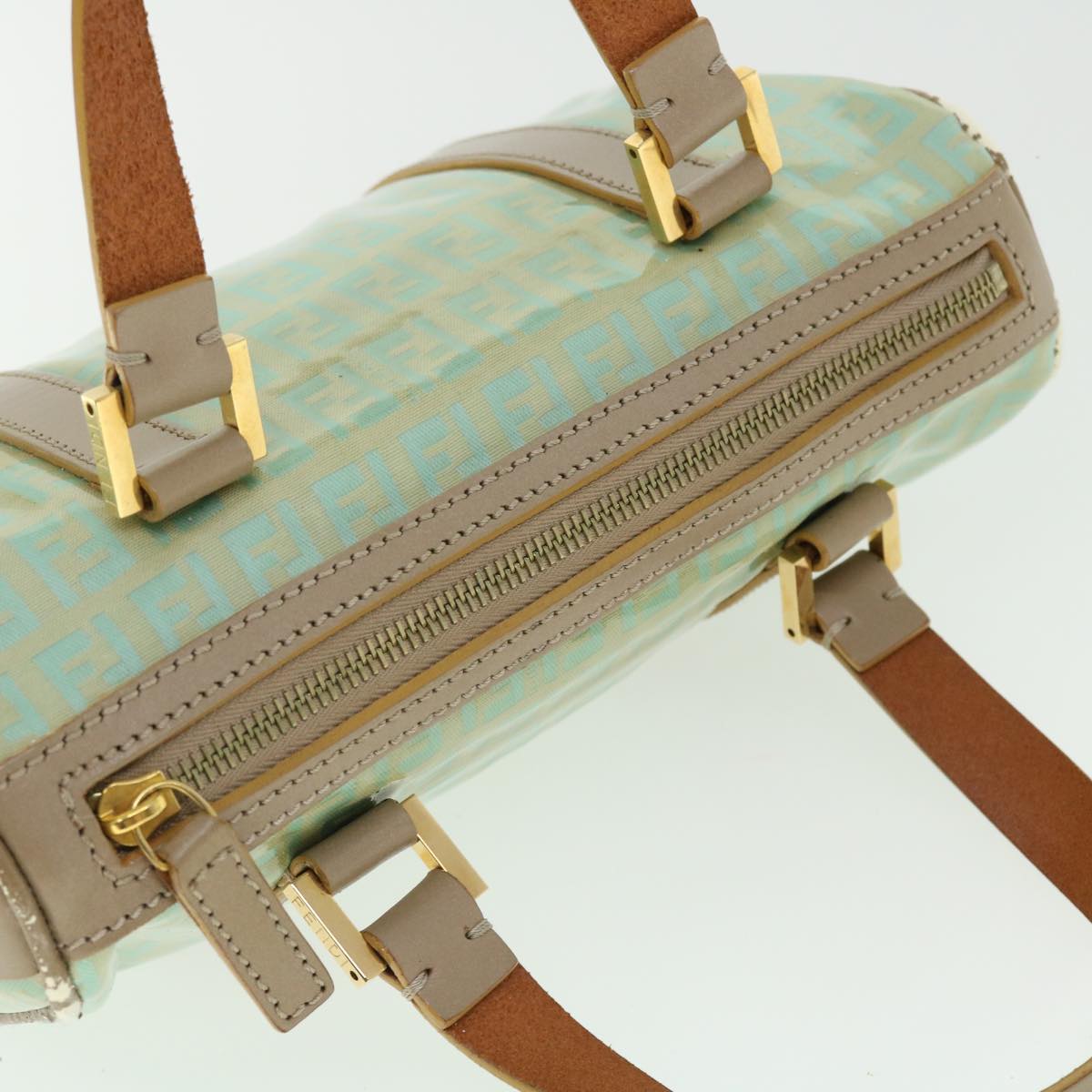 FENDI Zucchino Canvas Hand Bag Enamel Light Blue 52118
