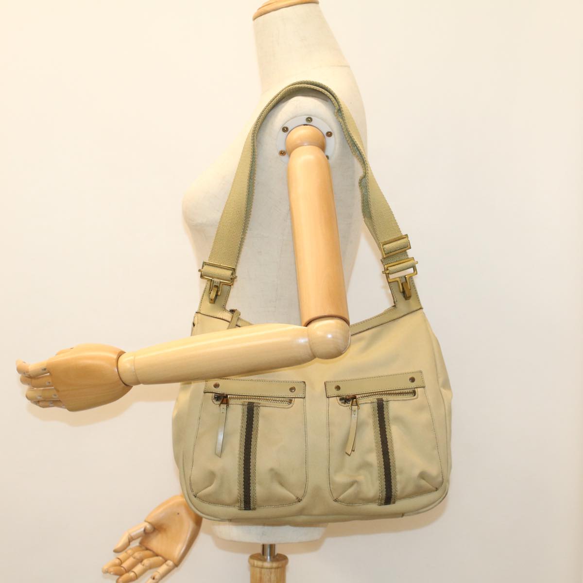 GUCCI Sherry Line Shoulder Bag Canvas Beige Brown 90762 52131