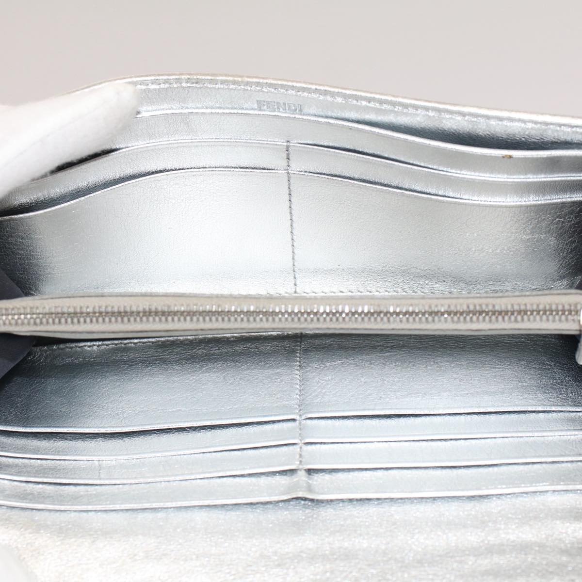 FENDI Zucca Canvas Mamma Baguette Long Wallet Silver 52170