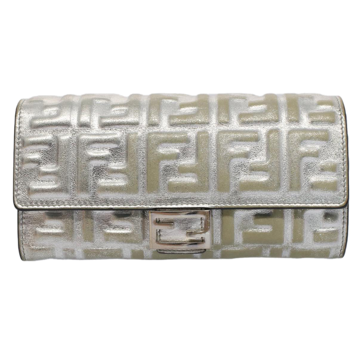 FENDI Zucca Canvas Mamma Baguette Long Wallet Silver 52170