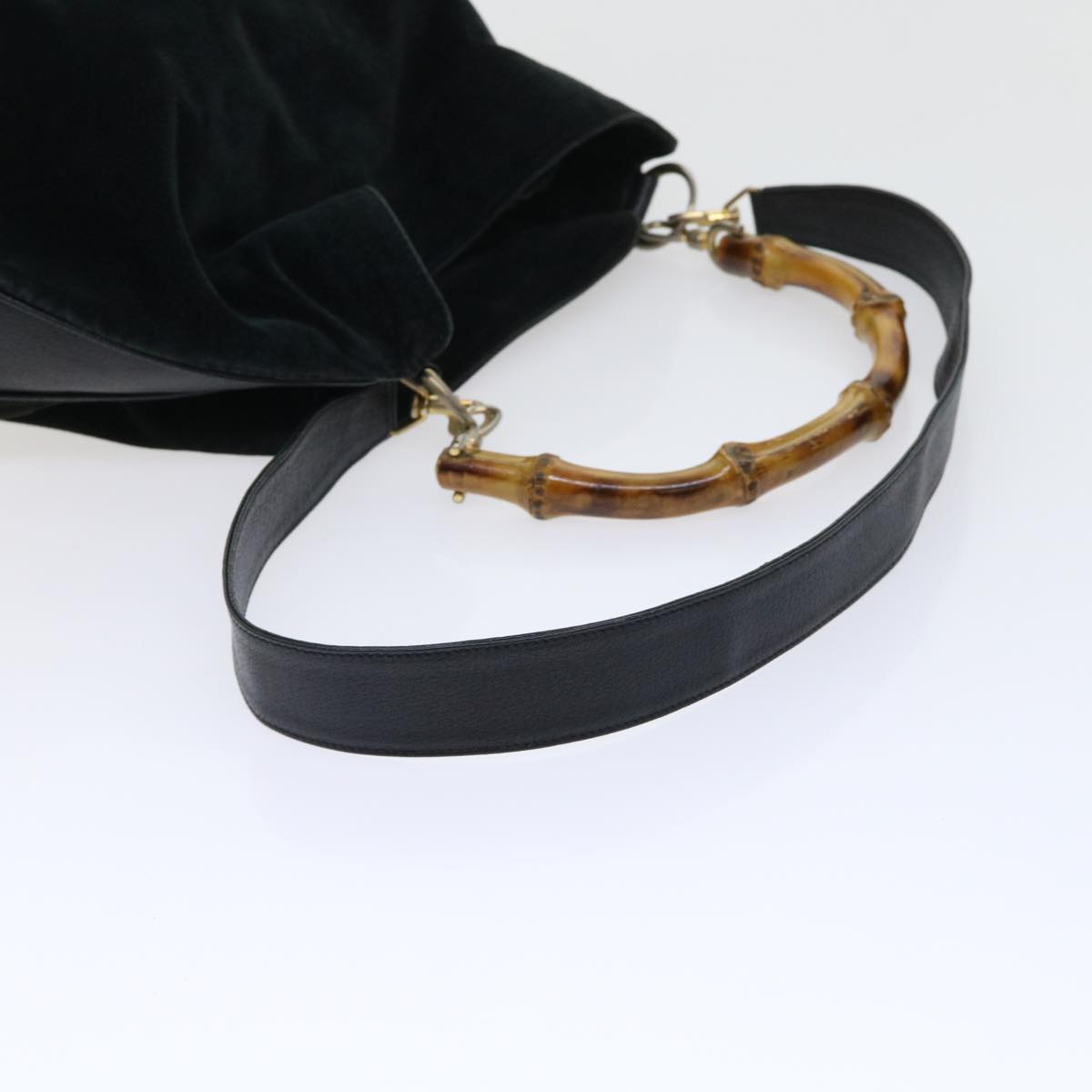 GUCCI Bamboo Shoulder Bag Suede Leather 2way Black 52254