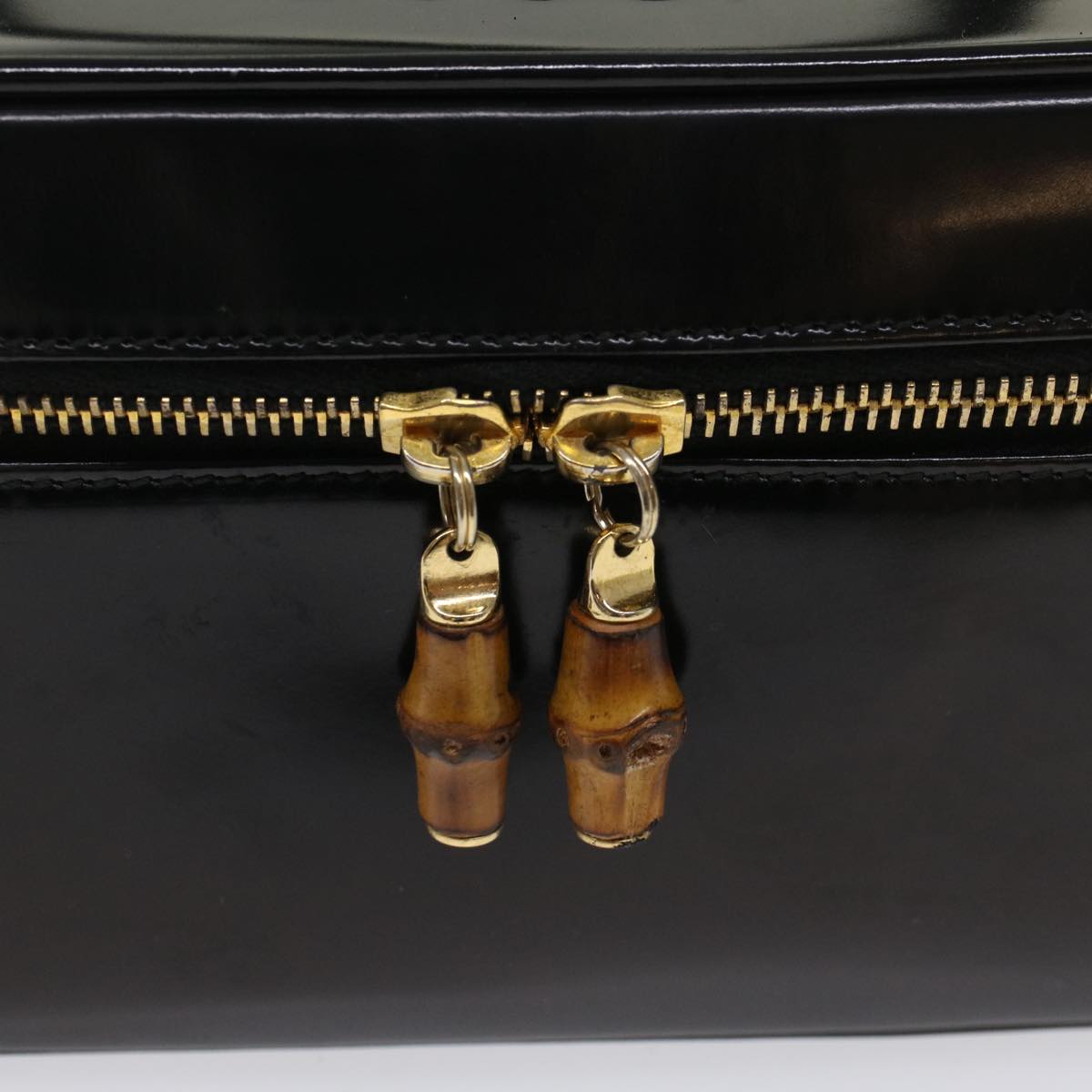 GUCCI Vanity Bamboo Cosmetic Pouch Leather Black 032.2265.0150 52264
