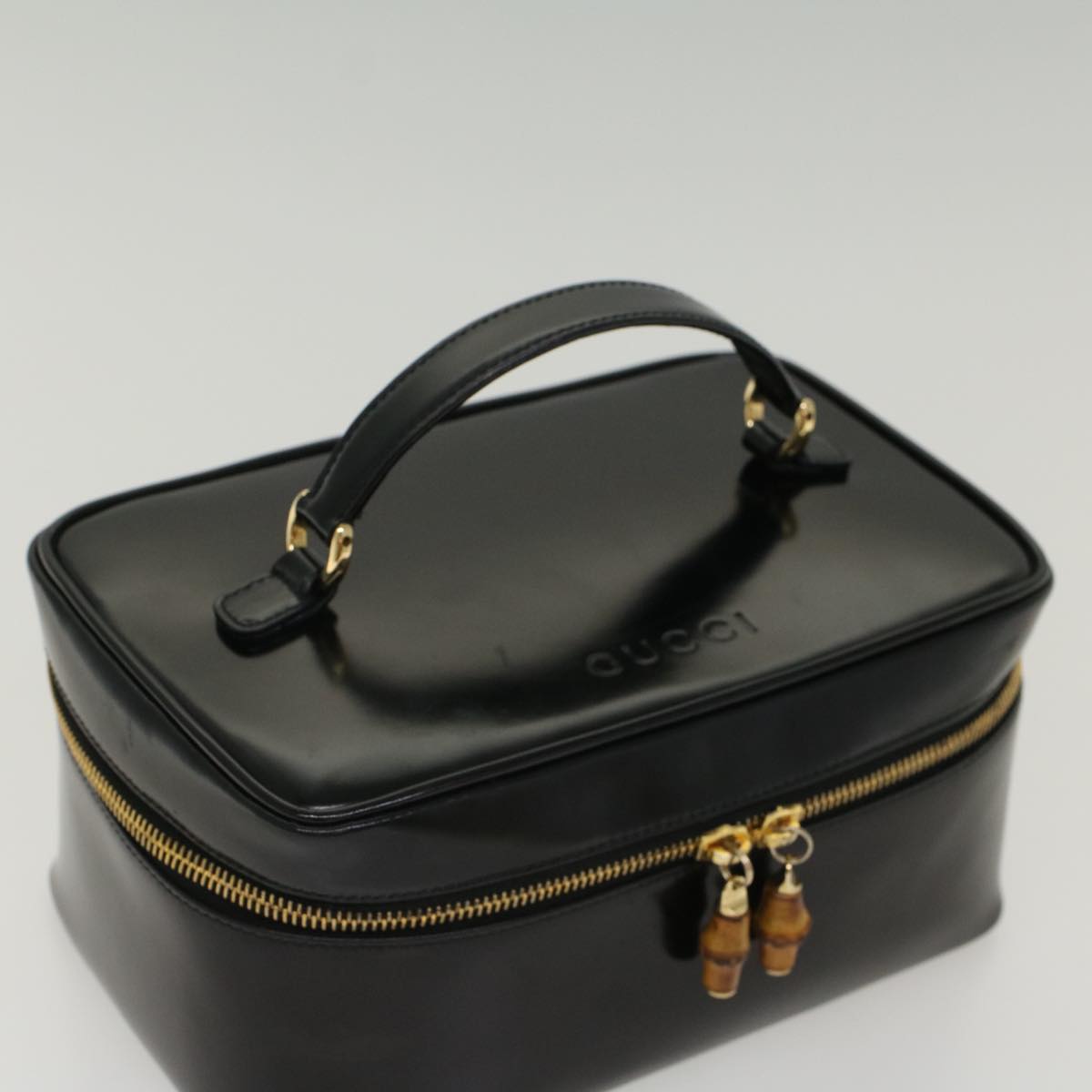 GUCCI Vanity Bamboo Cosmetic Pouch Leather Black 032.2265.0150 52264