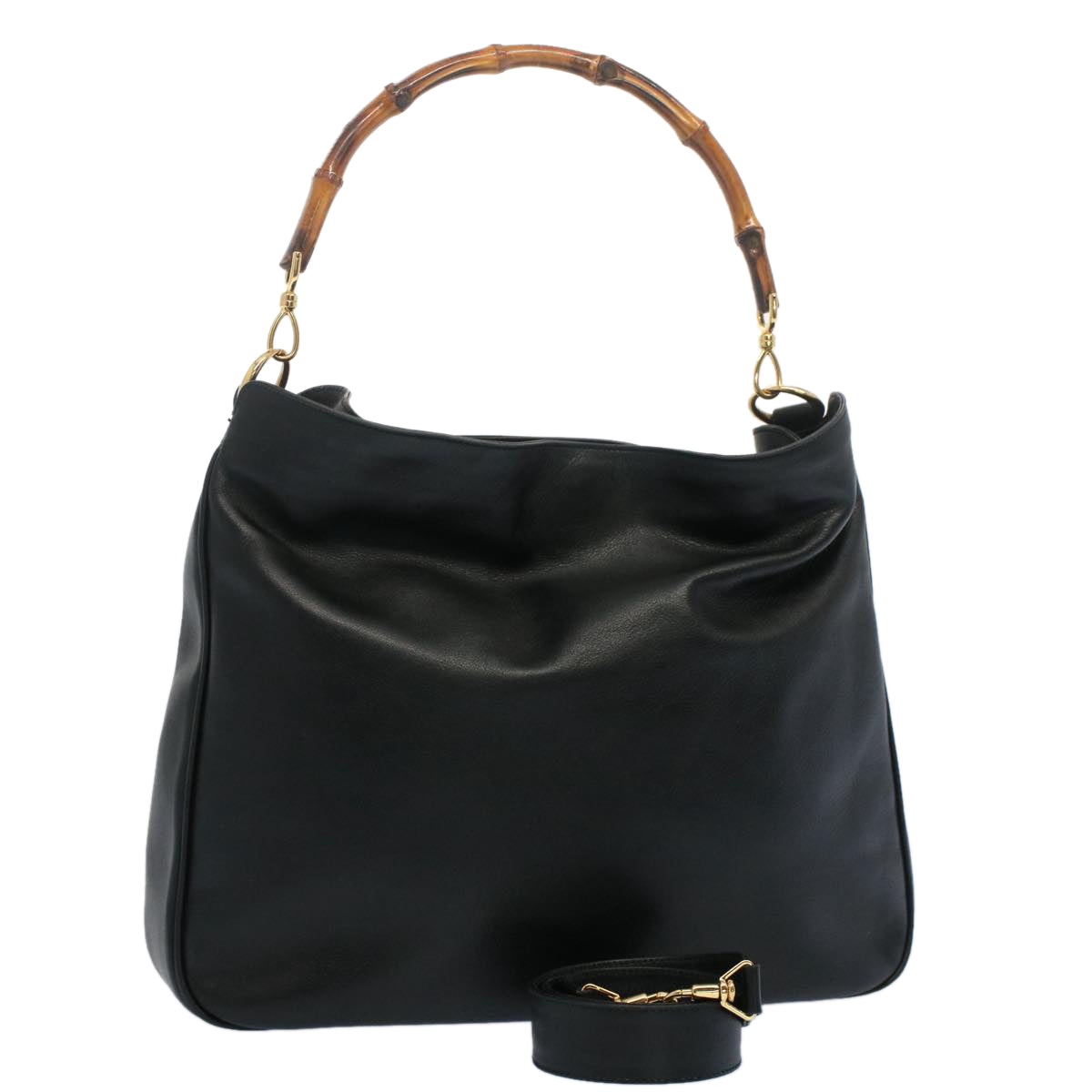 GUCCI Bamboo Shoulder Bag Leather 2way Black 0011577 52430
