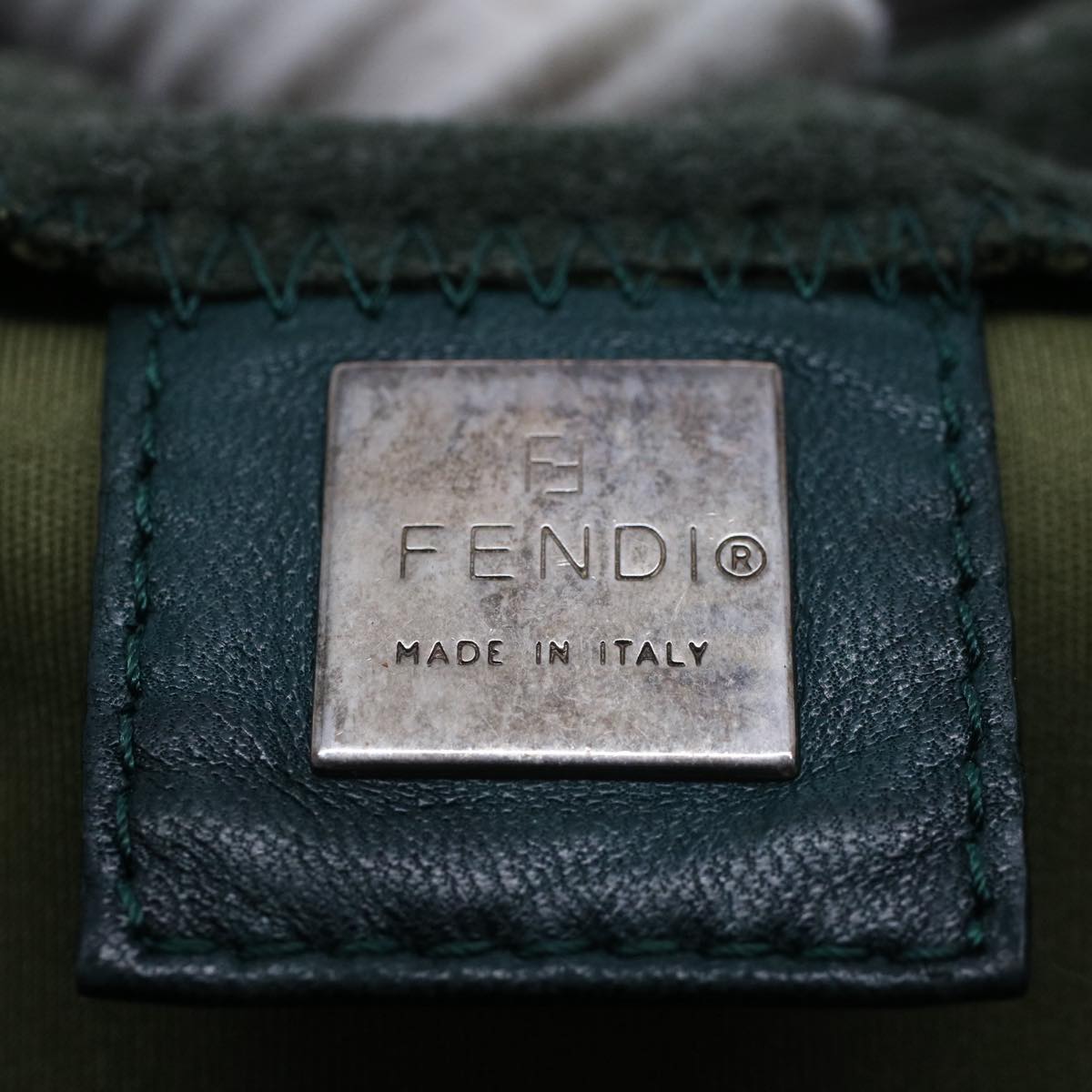 FENDI Mamma Baguette Shoulder Bag Nylon Green 52438