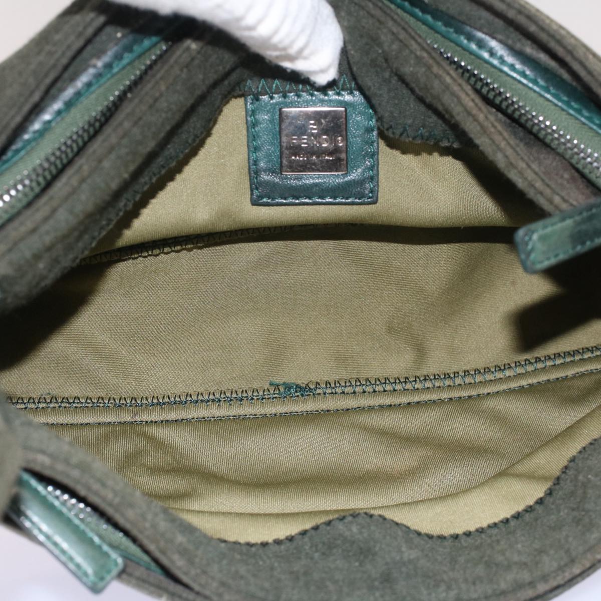 FENDI Mamma Baguette Shoulder Bag Nylon Green 52438