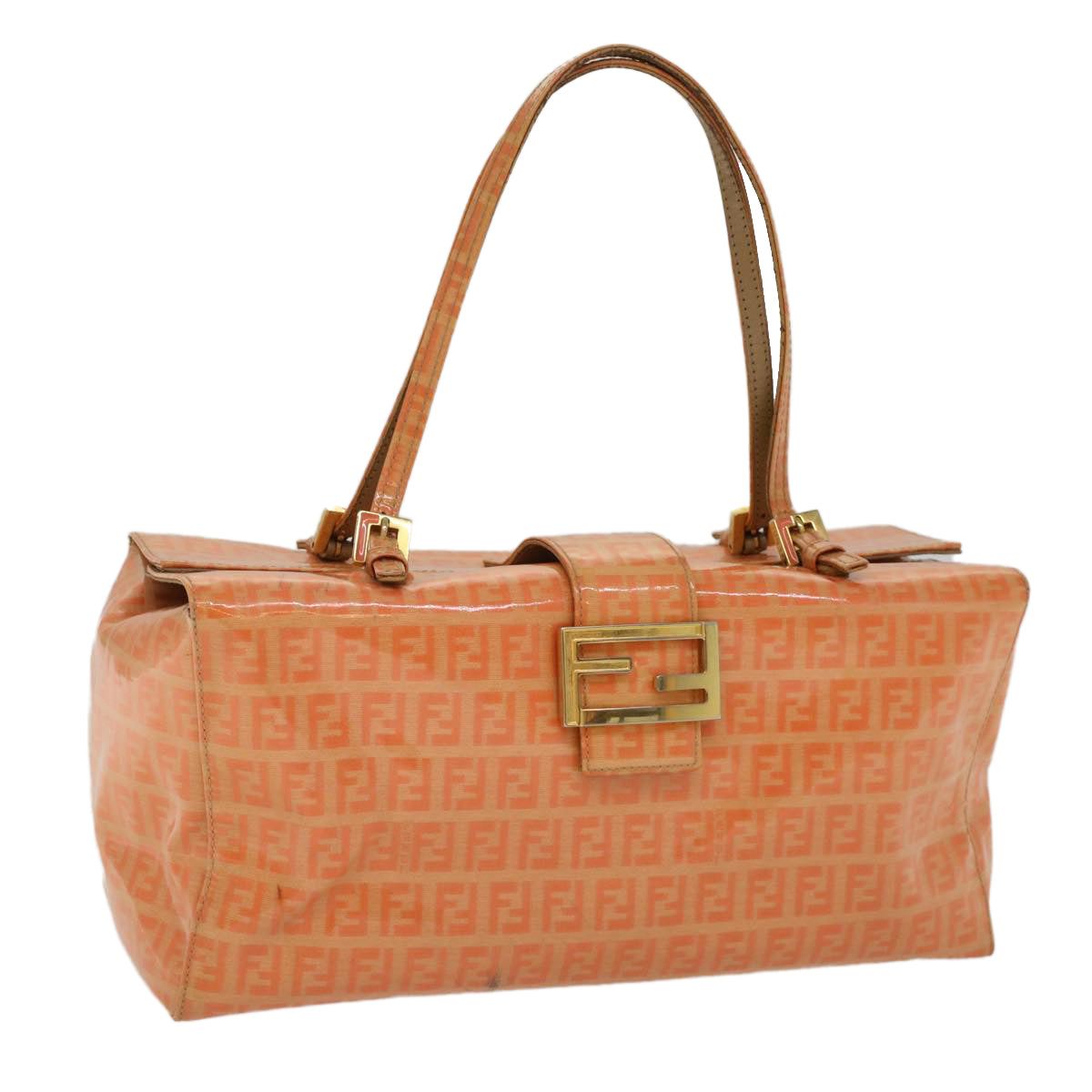 FENDI Zucchino Canvas Mamma Baguette Hand Bag Enamel Orange 52439