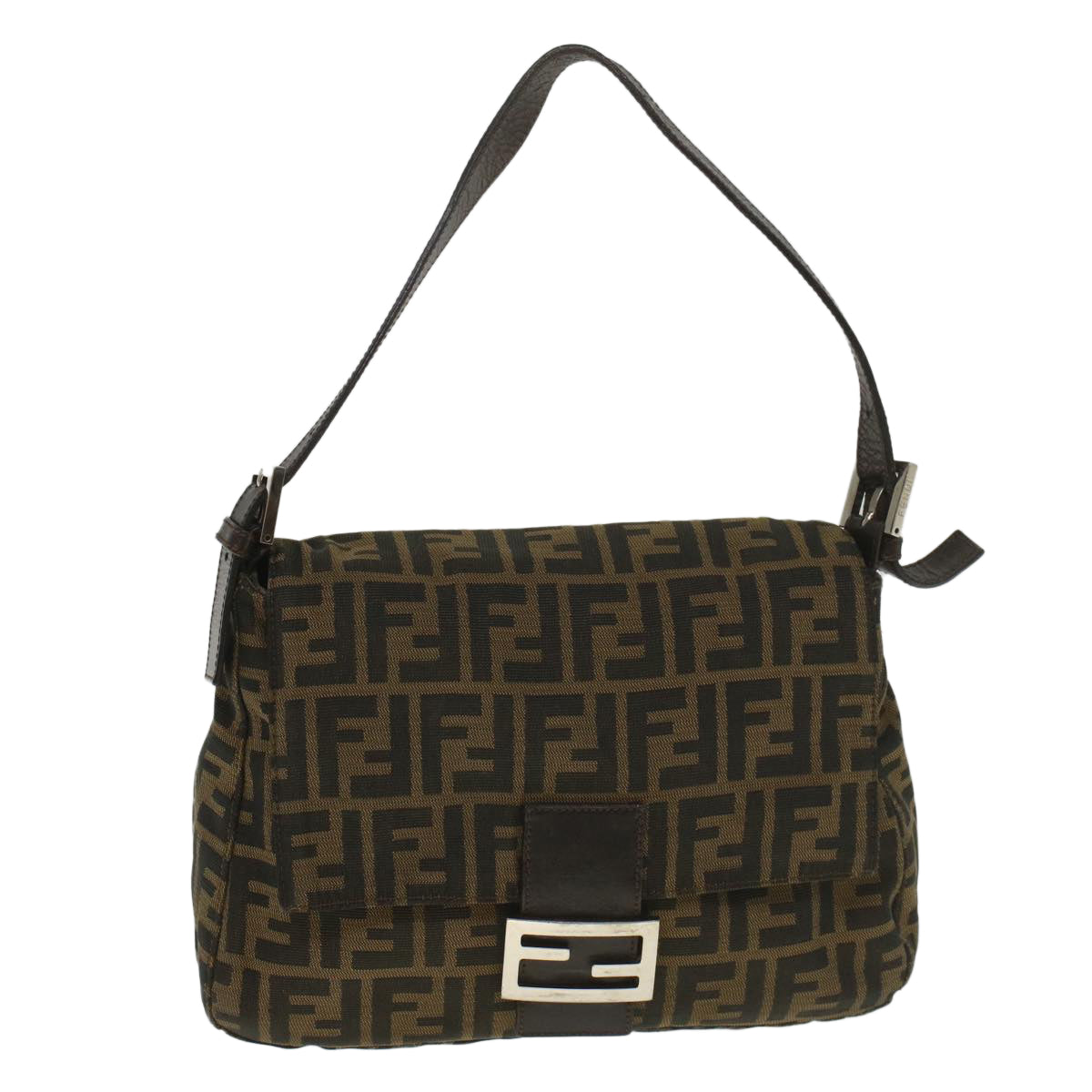 FENDI Zucca Canvas Mamma Baguette Shoulder Bag Brown 52440