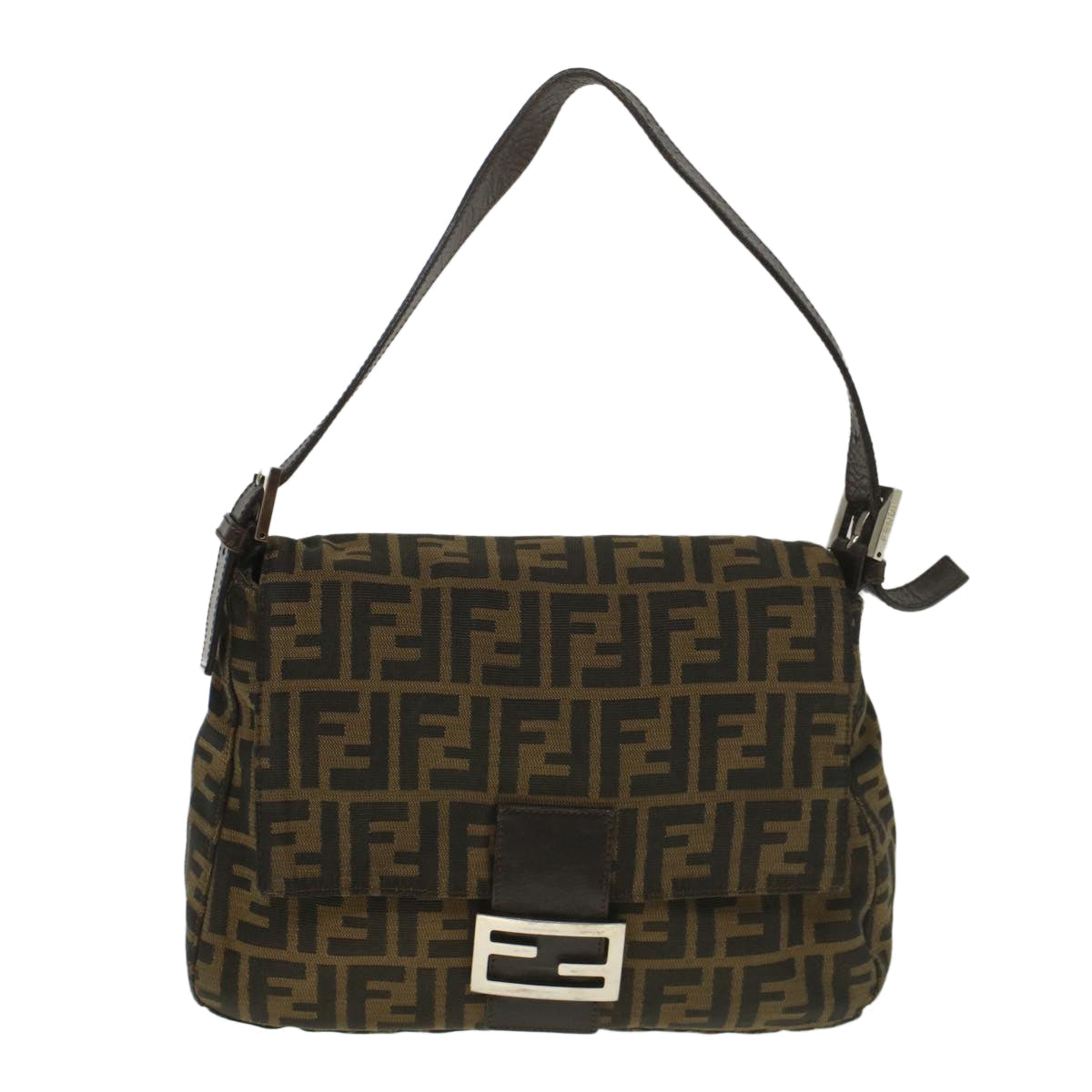 FENDI Zucca Canvas Mamma Baguette Shoulder Bag Brown 52440
