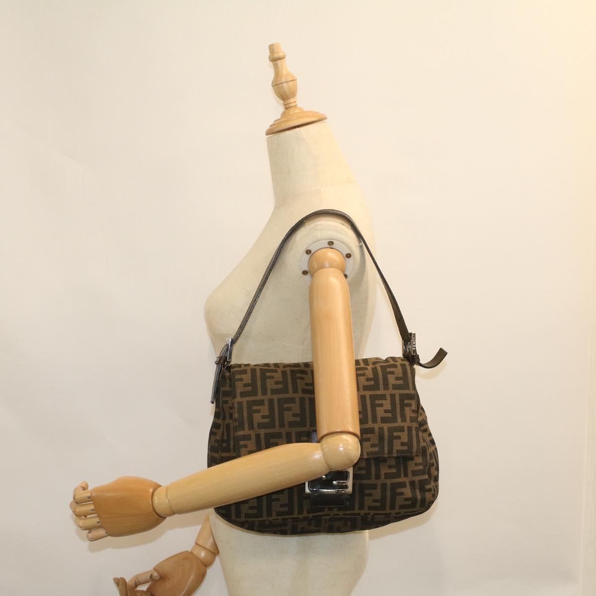 FENDI Zucca Canvas Mamma Baguette Shoulder Bag Brown 52440