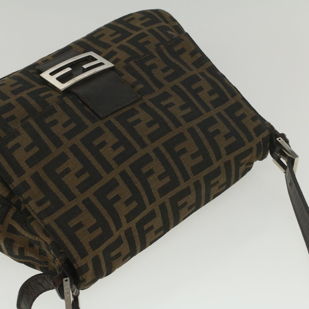 FENDI Zucca Canvas Mamma Baguette Shoulder Bag Brown 52440