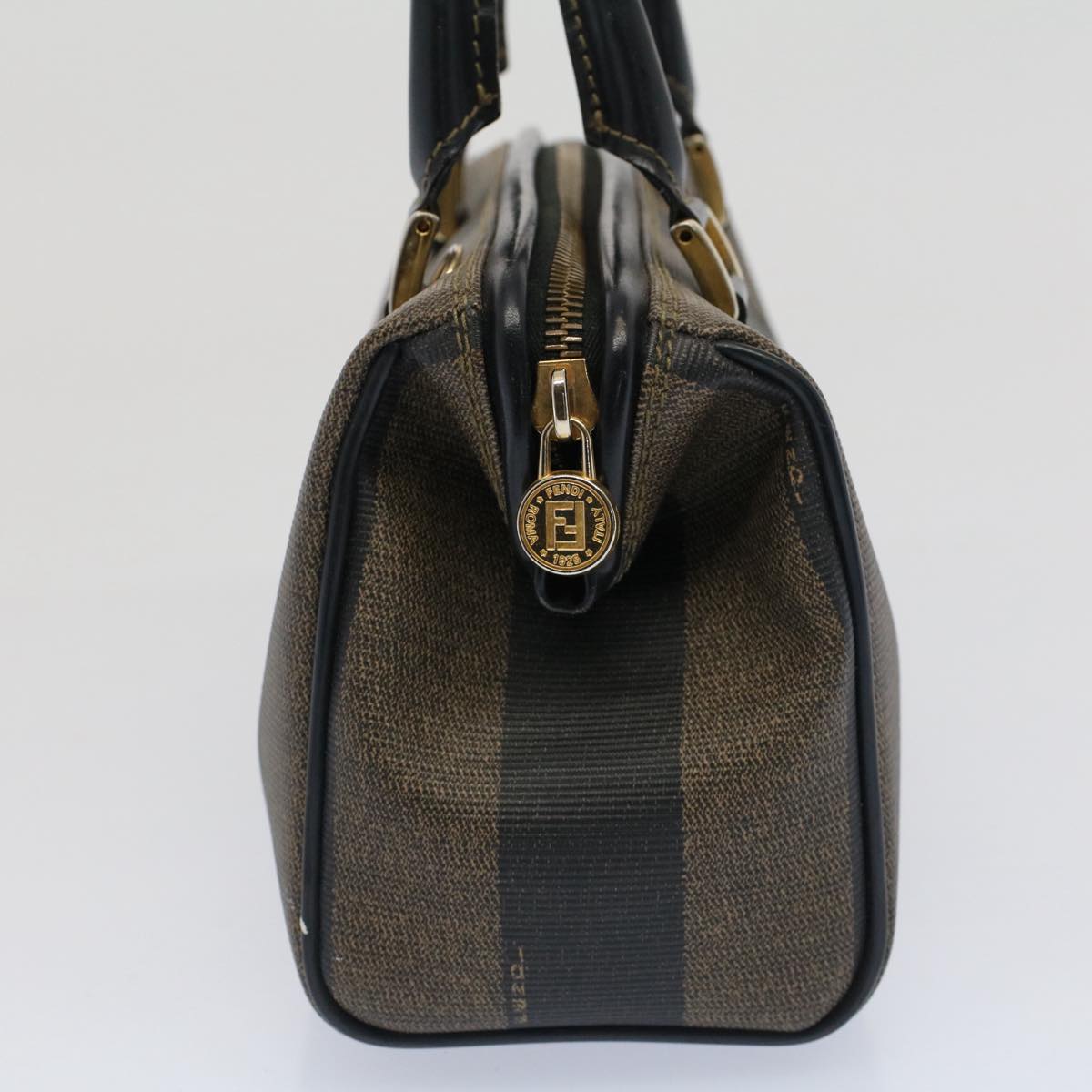 FENDI Pecan Canvas Mini Boston Bag Black Brown 52490