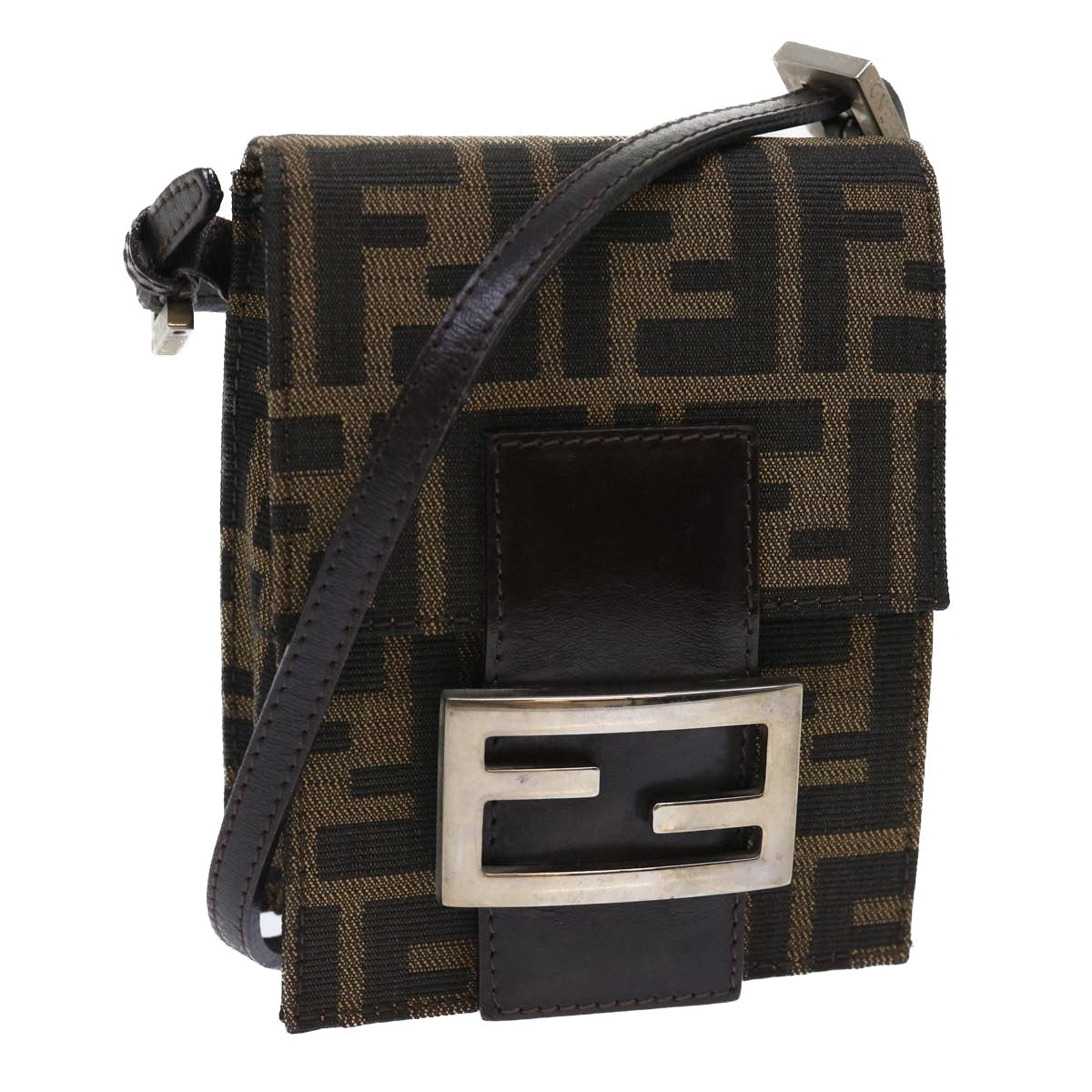FENDI Zucca Canvas Mamma Baguette Shoulder Bag Brown Black 52735