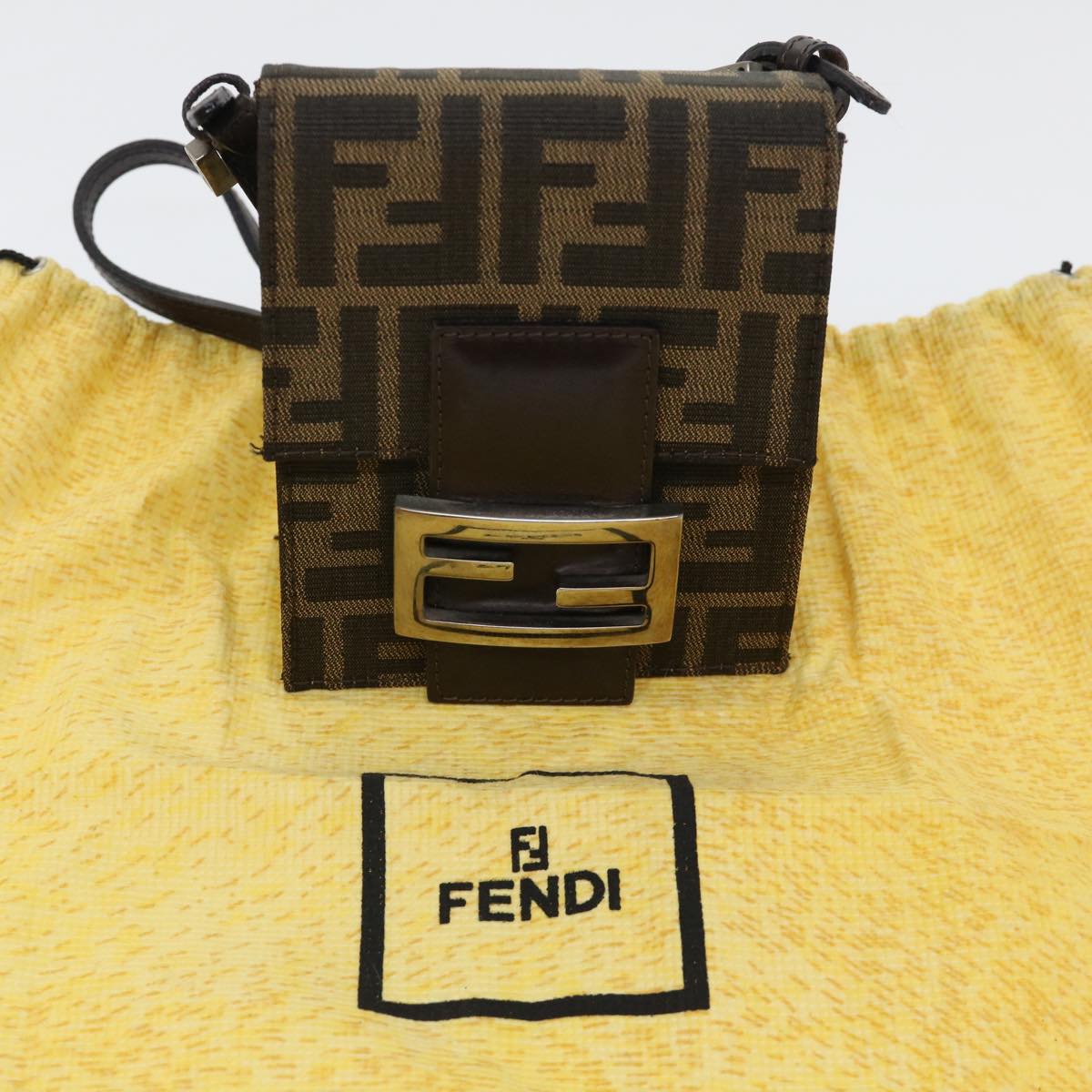 FENDI Zucca Canvas Mamma Baguette Shoulder Bag Brown Black 52735