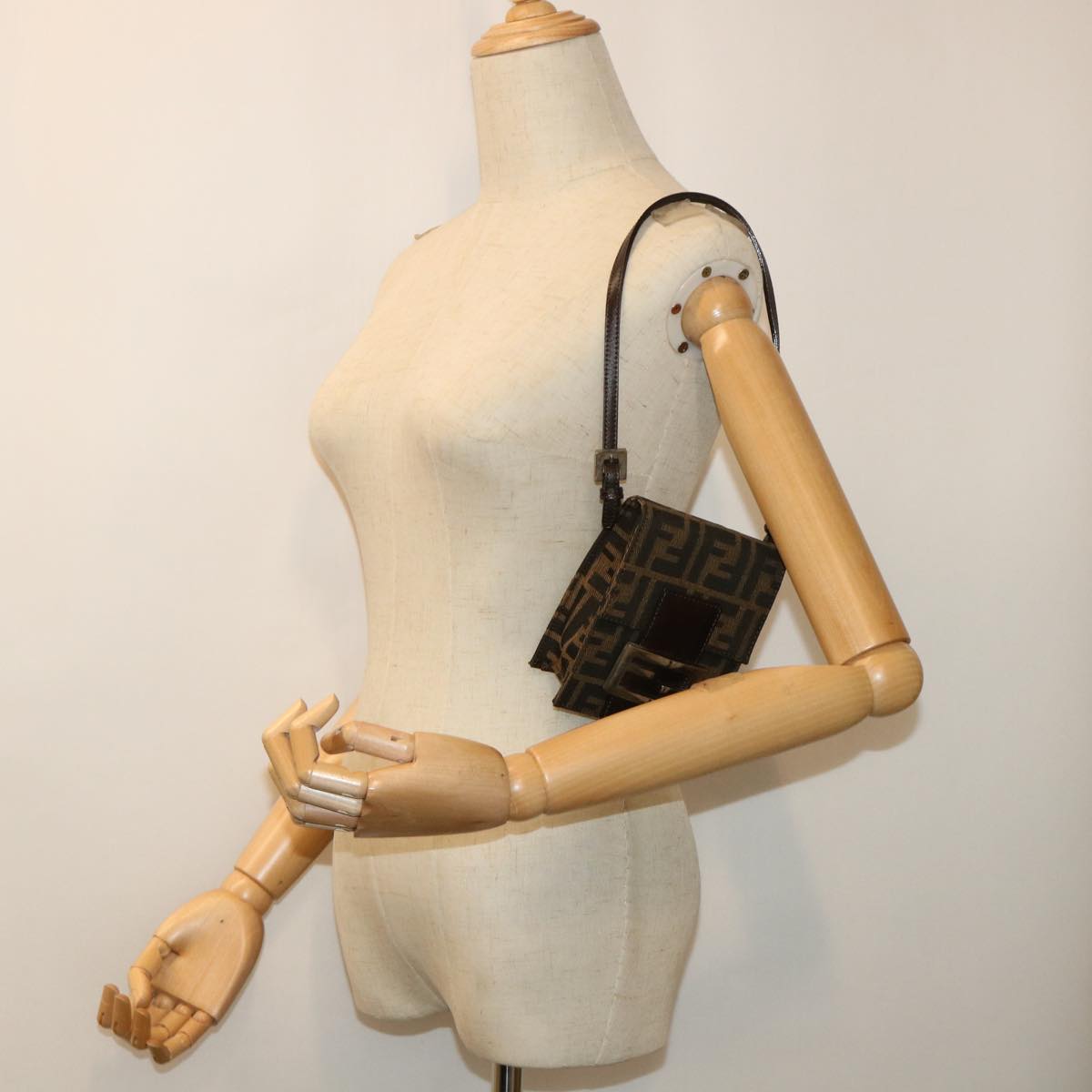 FENDI Zucca Canvas Mamma Baguette Shoulder Bag Brown Black 52735