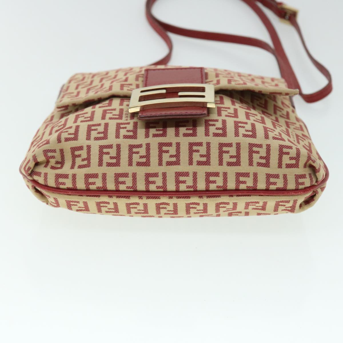 FENDI Zucchino Canvas Mamma Baguette Shoulder Bag Beige Red 52738
