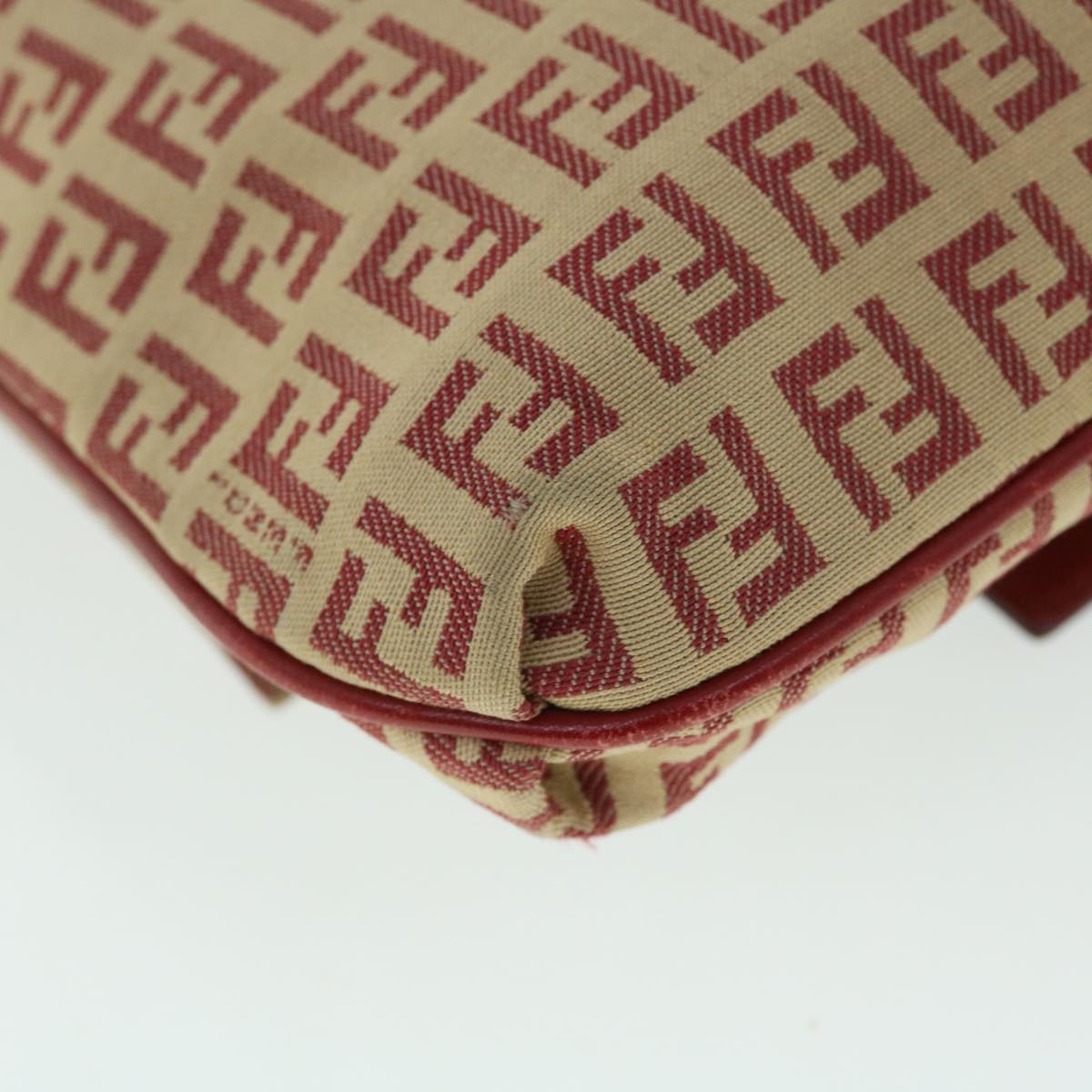 FENDI Zucchino Canvas Mamma Baguette Shoulder Bag Beige Red 52738