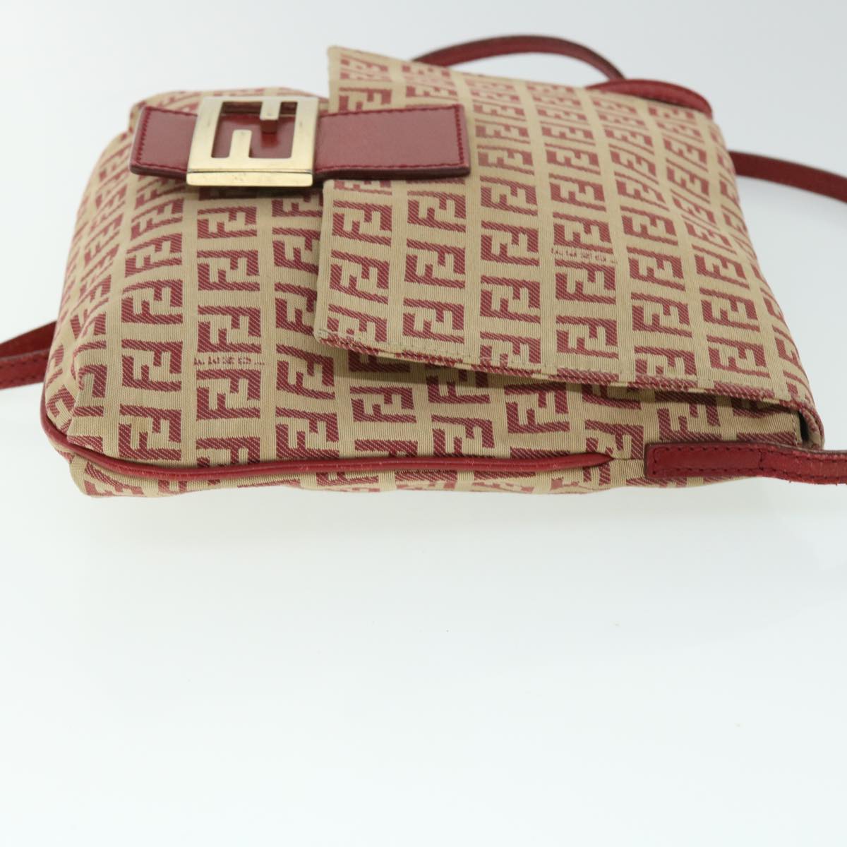FENDI Zucchino Canvas Mamma Baguette Shoulder Bag Beige Red 52738