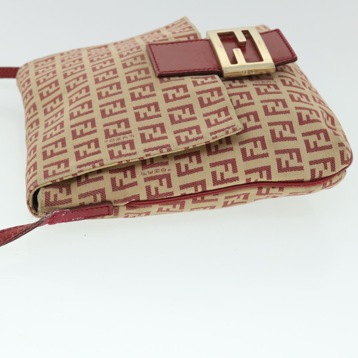 FENDI Zucchino Canvas Mamma Baguette Shoulder Bag Beige Red 52738