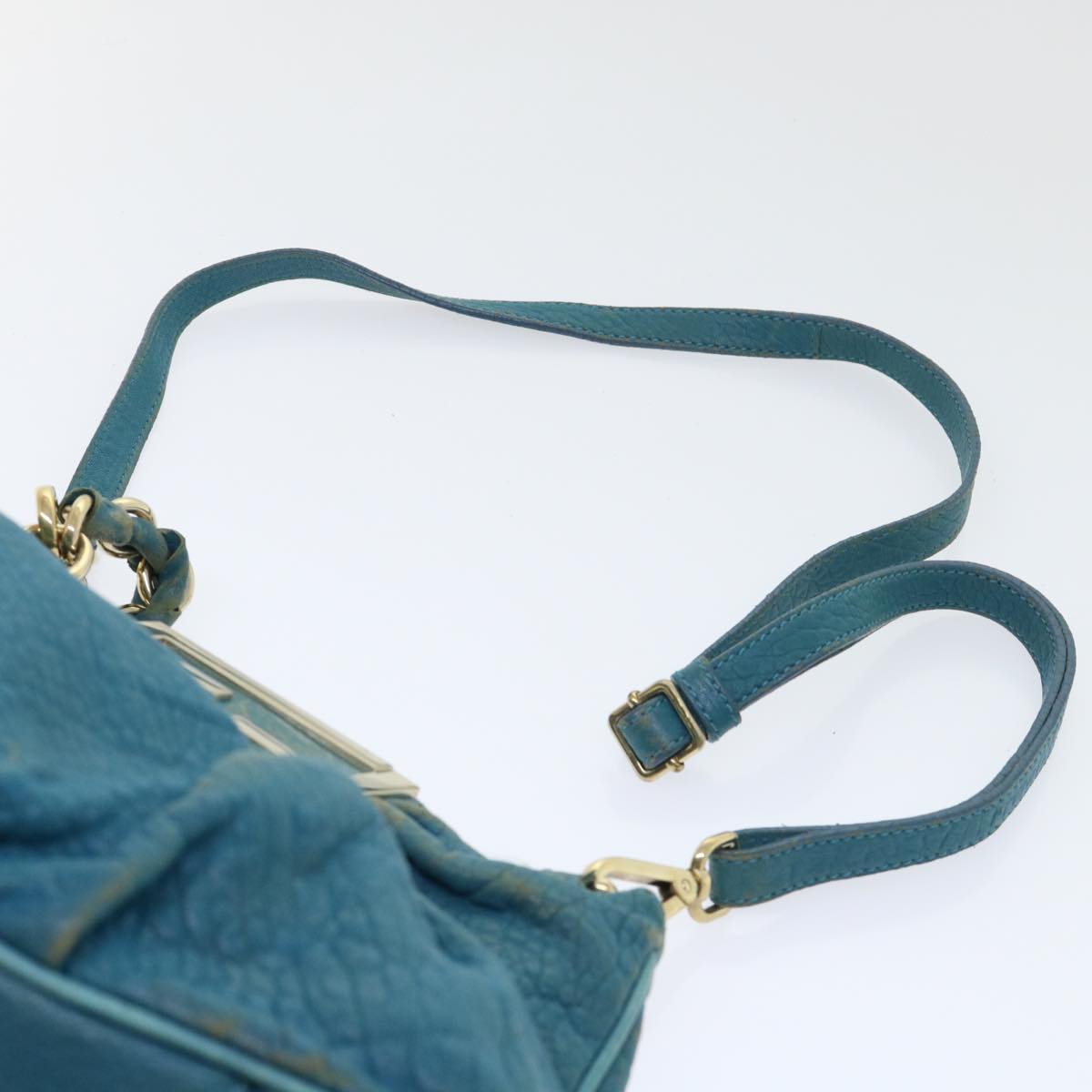 FENDI Chain Shoulder Bag Leather 2way Turquoise Blue 52739
