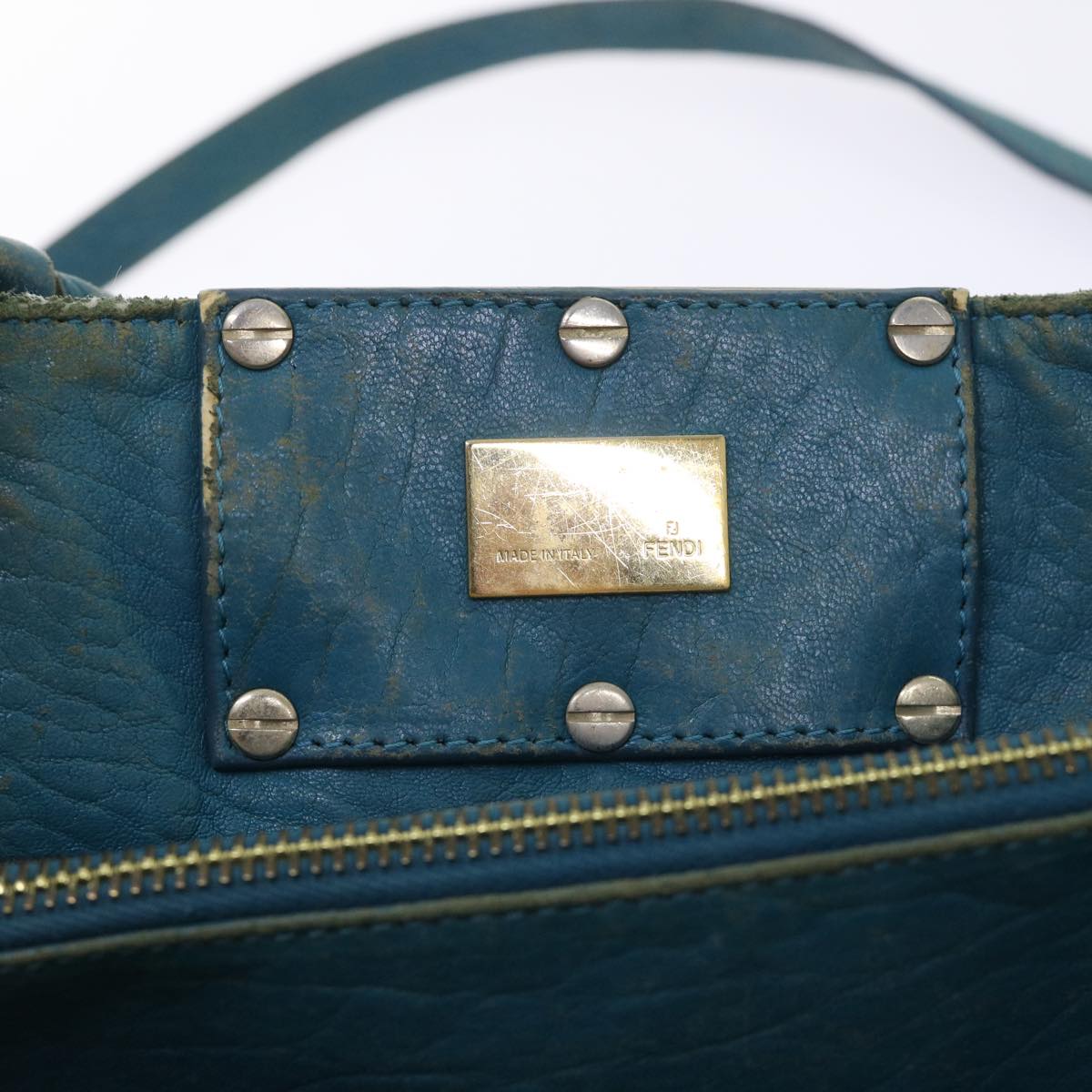 FENDI Chain Shoulder Bag Leather 2way Turquoise Blue 52739