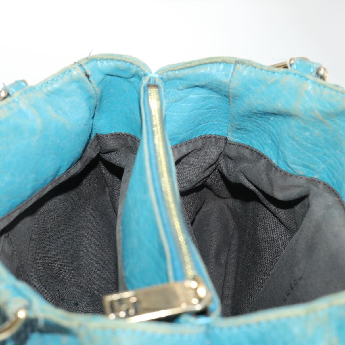 FENDI Chain Shoulder Bag Leather 2way Turquoise Blue 52739