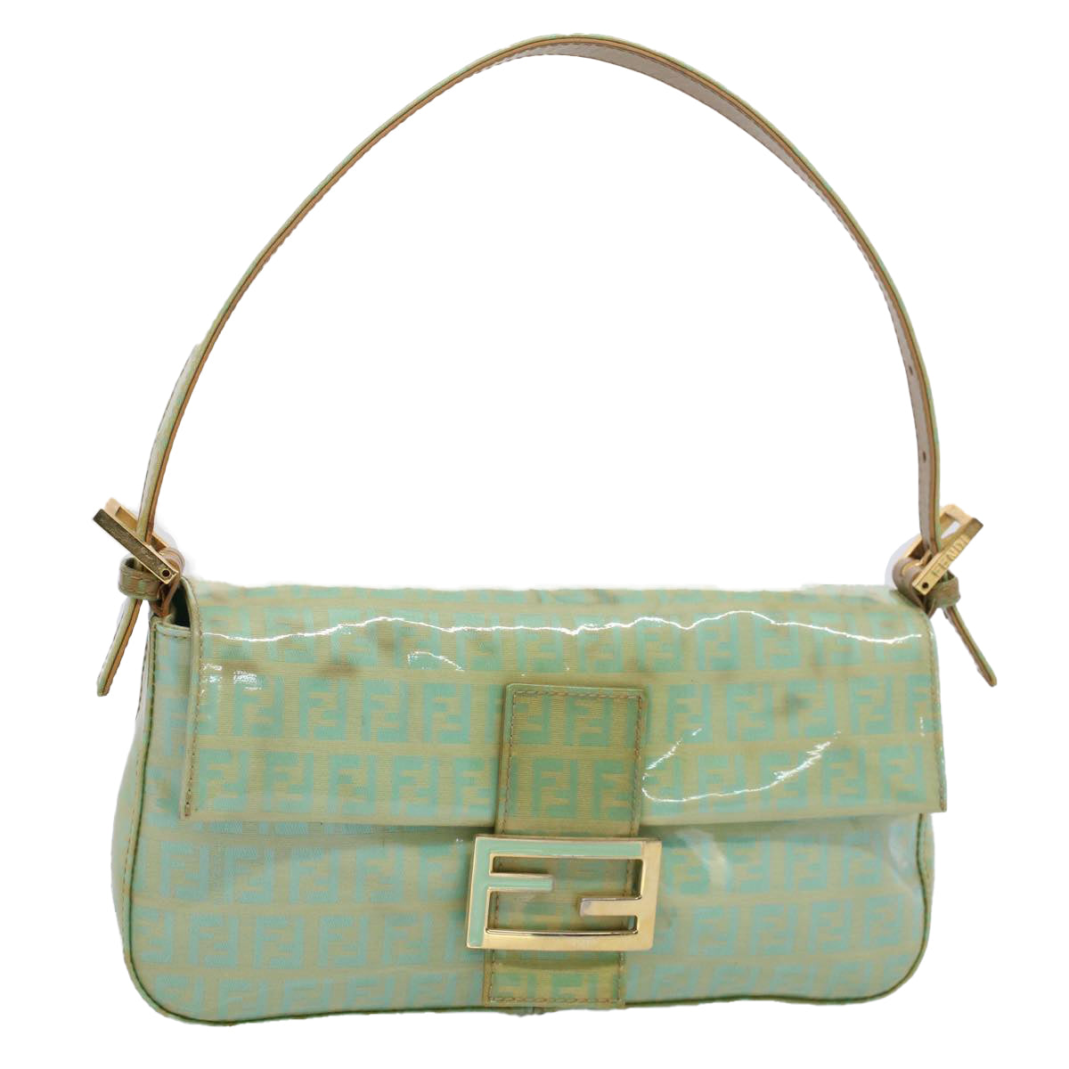 FENDI Mamma Baguette Shoulder Bag Coated Canvas Light Blue 52741