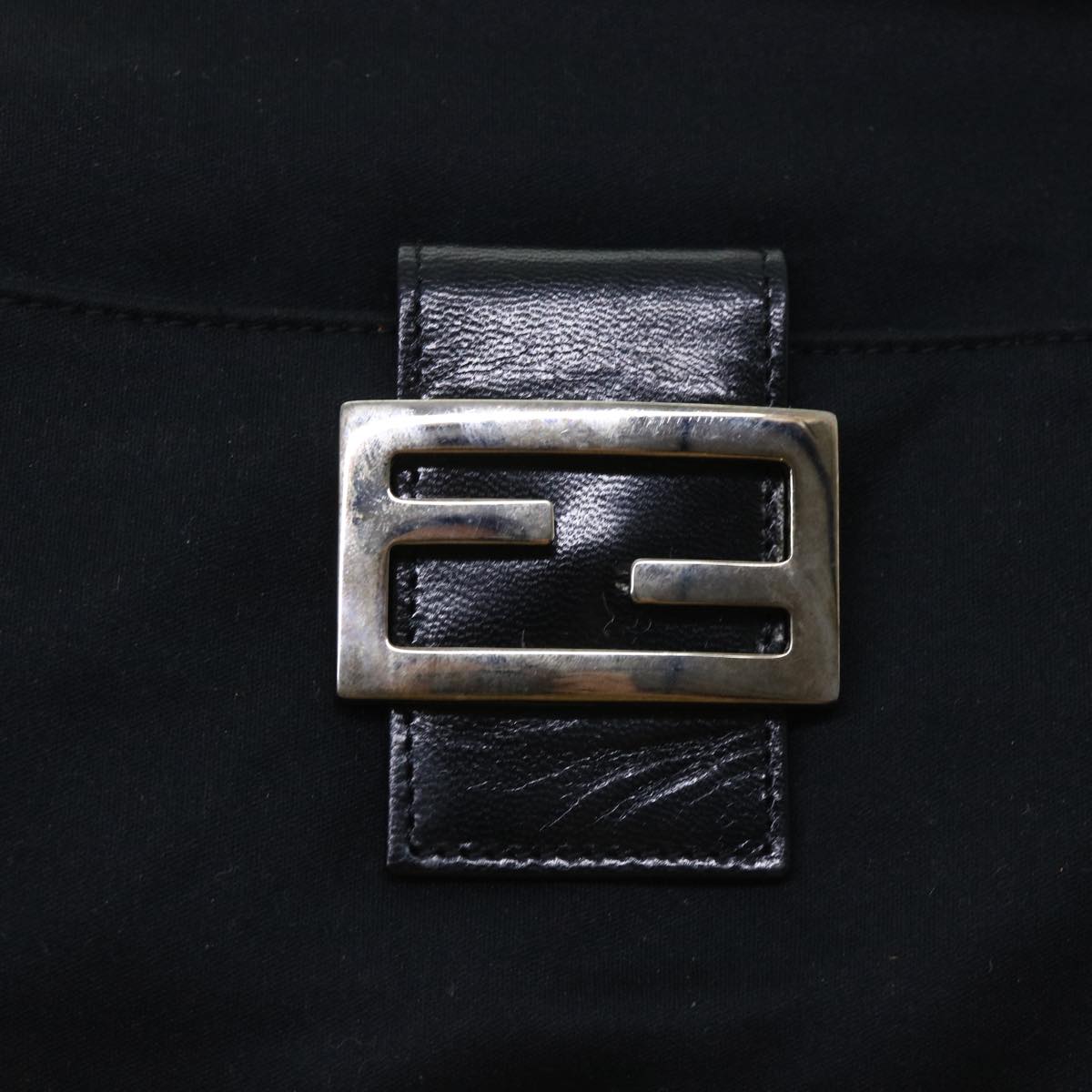 FENDI Mamma Baguette Shoulder Bag Coated Canvas Black 52742