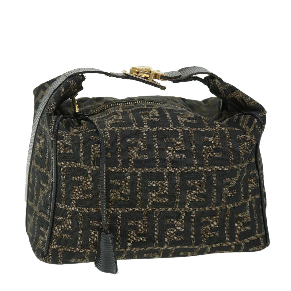 FENDI Zucca Canvas Vanity pouch Hand Bag Brown Black 52743