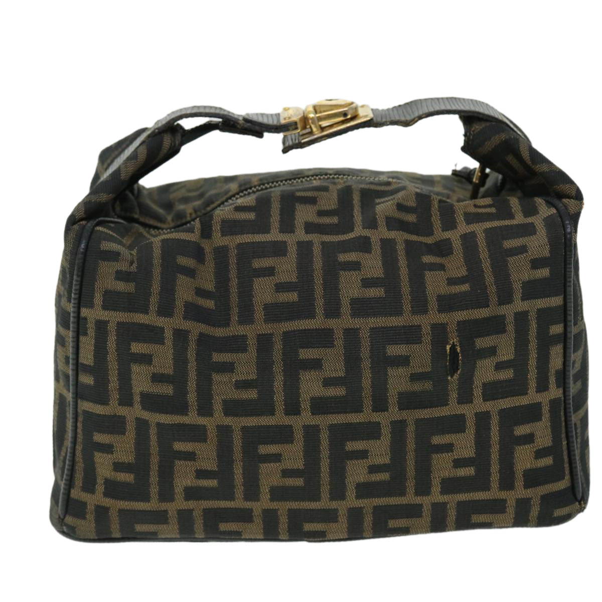 FENDI Zucca Canvas Vanity pouch Hand Bag Brown Black 52743