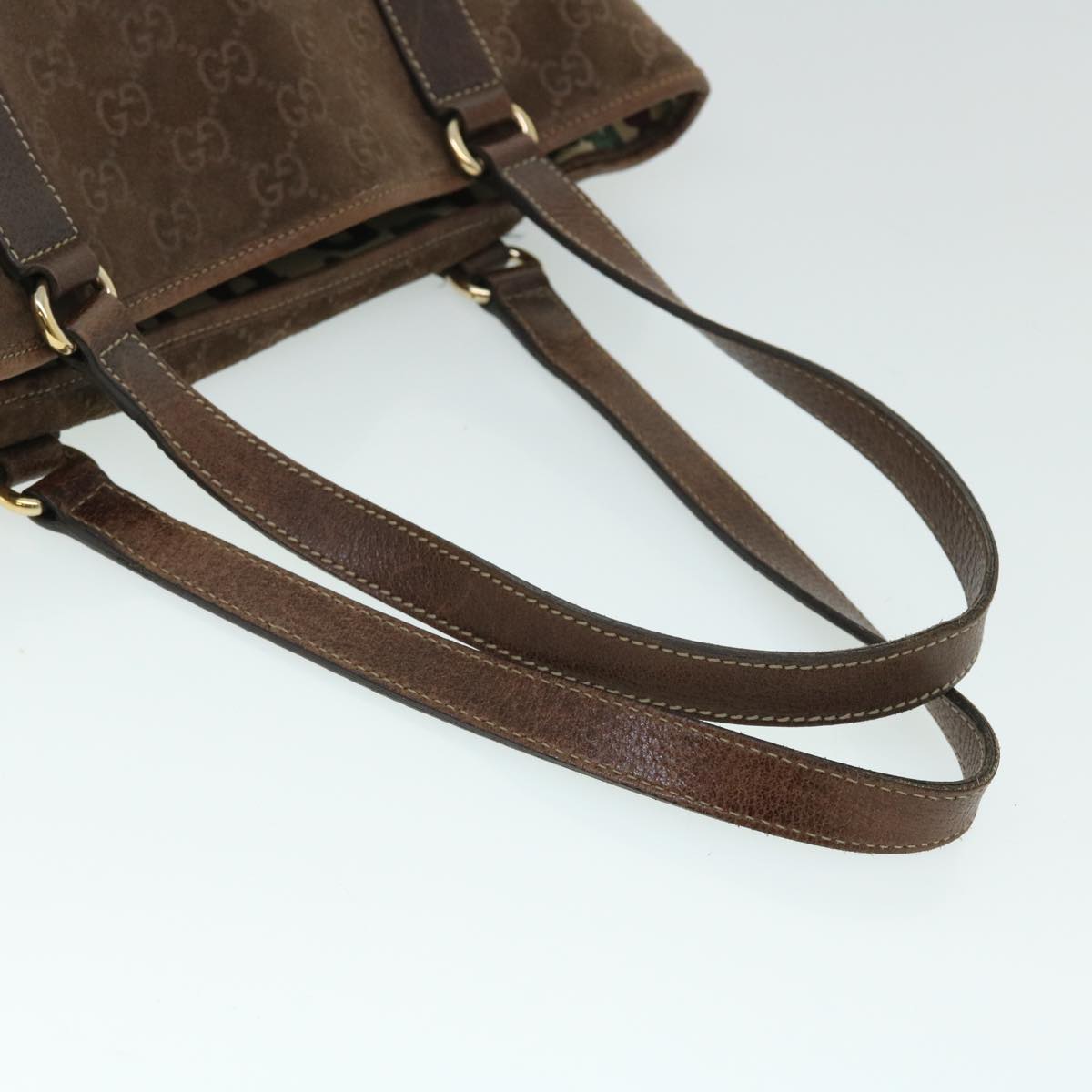GUCCI GG Canvas Tote Bag Suede Brown 52749