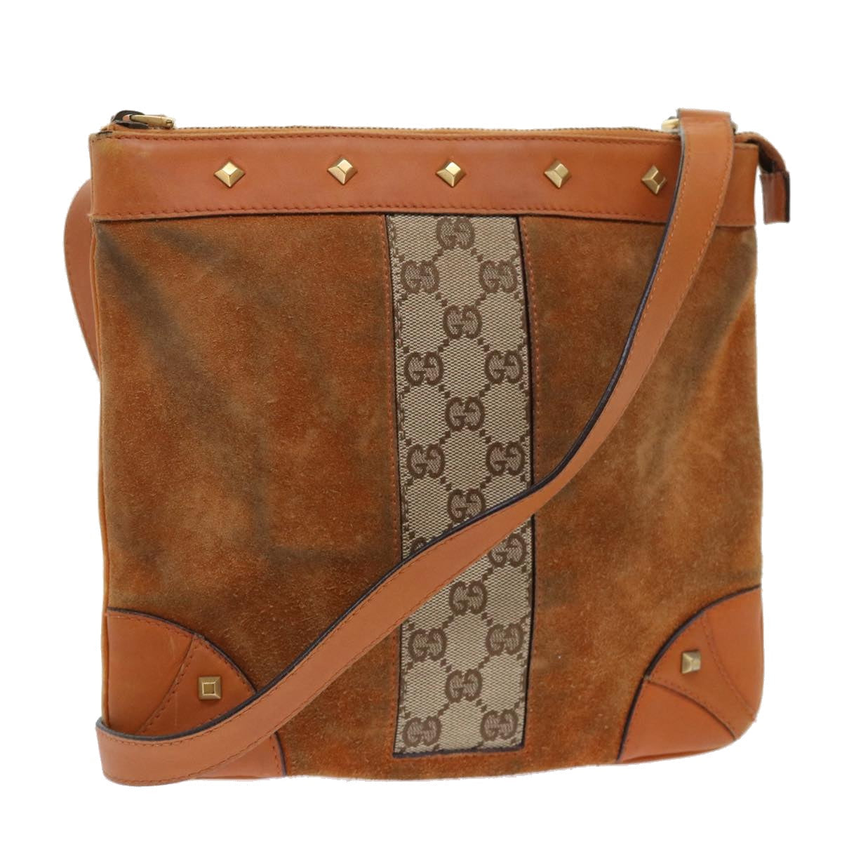 GUCCI GG Canvas Shoulder Bag Leather Beige Orange 120893 52751