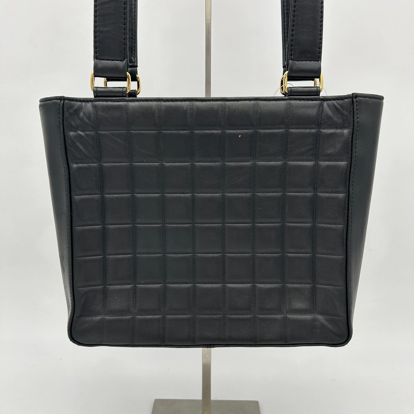 CHANEL Chocolate Bar Coco Mark Tote Bag Shoulder Leather Black WD529726