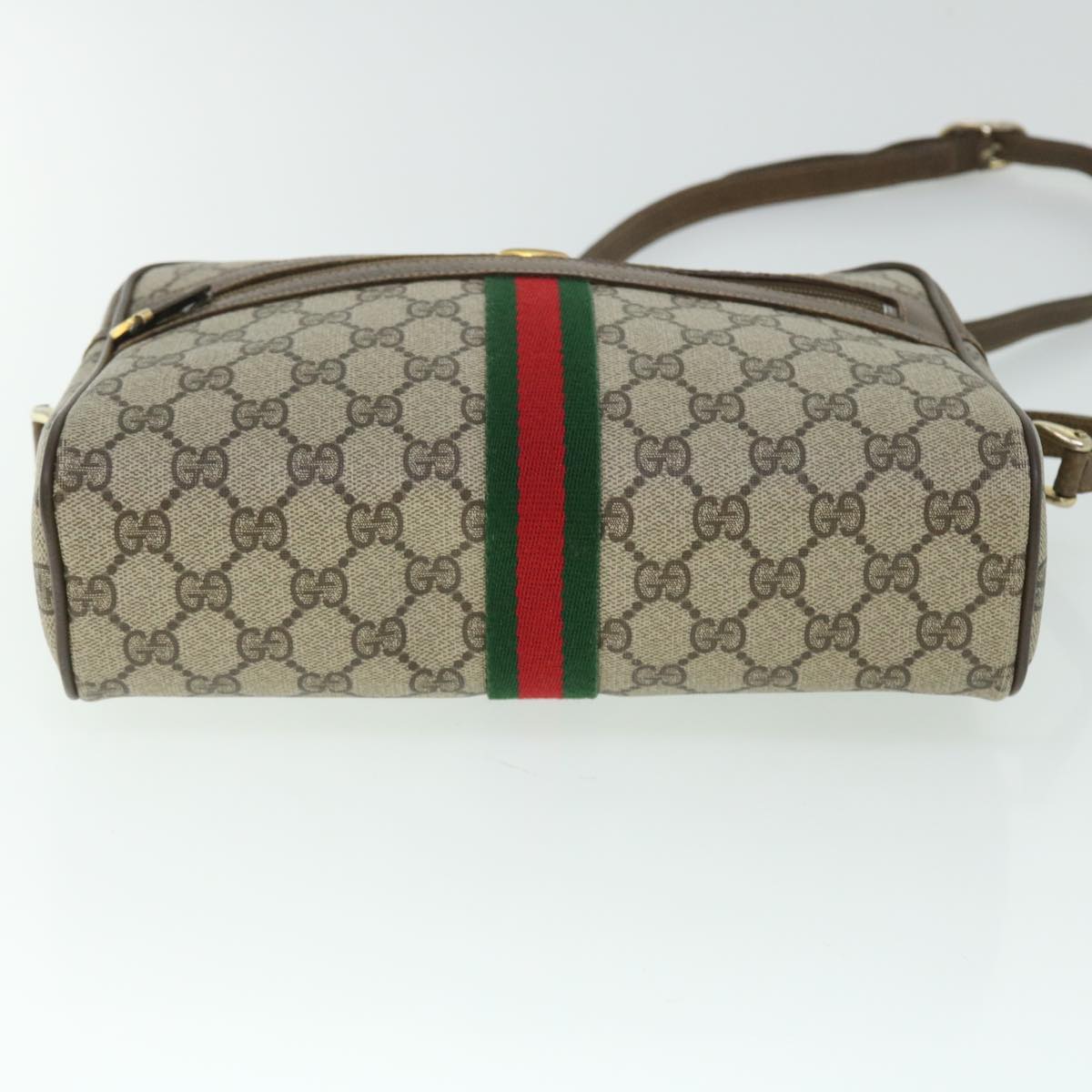 GUCCI GG Canvas Web Sherry Line Shoulder Bag PVC Leather Beige Green 52918