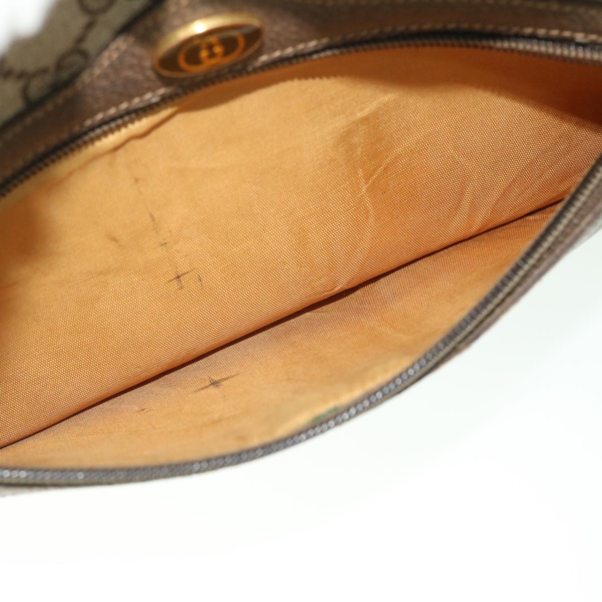GUCCI GG Canvas Web Sherry Line Shoulder Bag PVC Leather Beige Green 52918