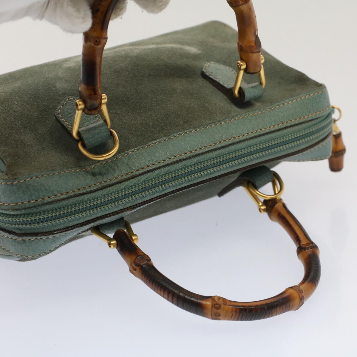 GUCCI Bamboo Hand Bag Suede 2way Green 007 3444 0232 53007