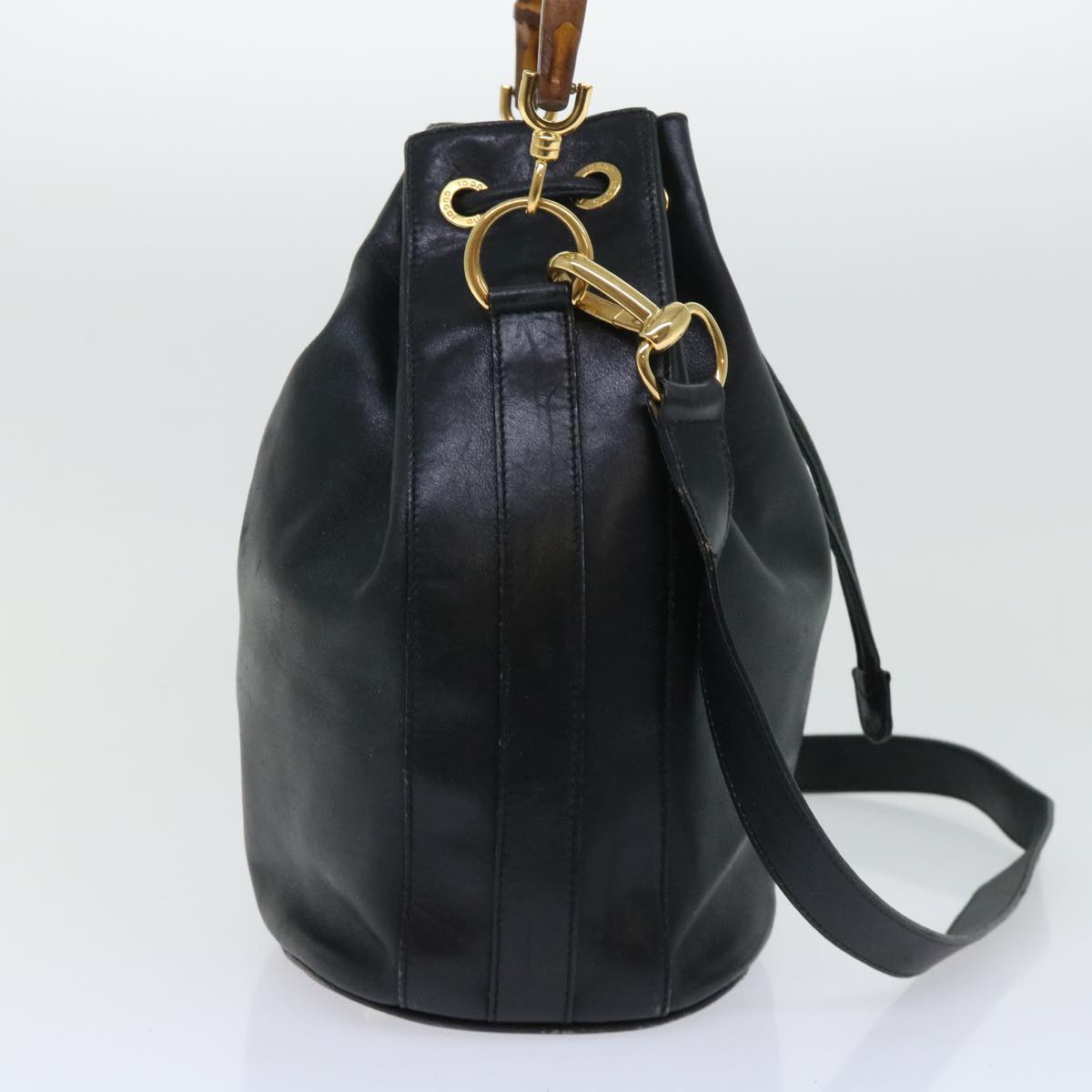 GUCCI Bamboo Shoulder Bag Leather 2way Black 53133