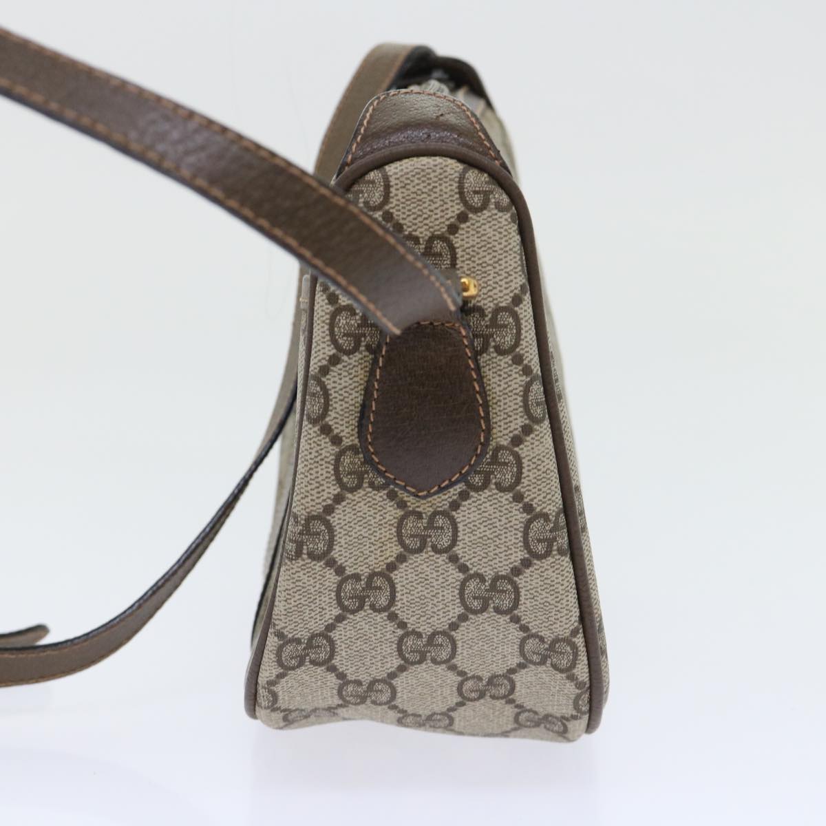 GUCCI GG Canvas Web Sherry Line Shoulder Bag PVC Leather Beige Green 53255