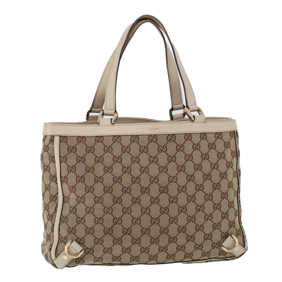 GUCCI GG Canvas Hand Bag Beige White 53266