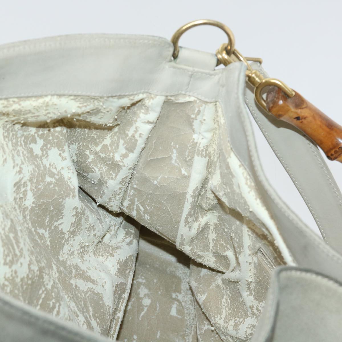 GUCCI Bamboo Shoulder Bag Suede 2way Beige 53270